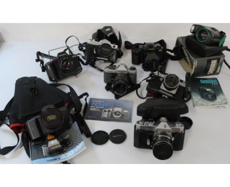 Selection of Yashica cameras to include, TL Electro X, J Reflex 35, FX-D with 55mm lens, 108 Multi program with 28-80 lens, J