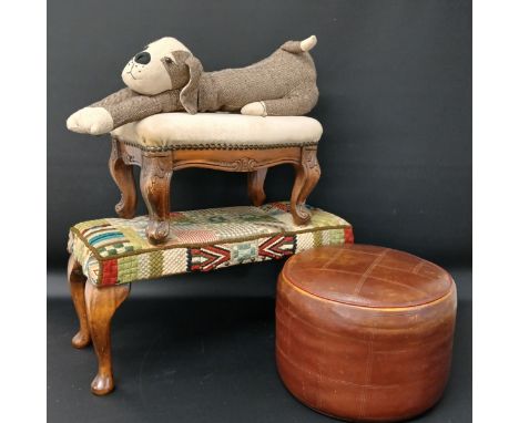 Needlepoint footstool &amp; one other, draught excluder &amp; pouffe