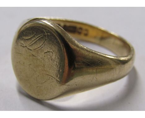 9ct gold signet ring - ring size T -&nbsp; total weight 6.3g
