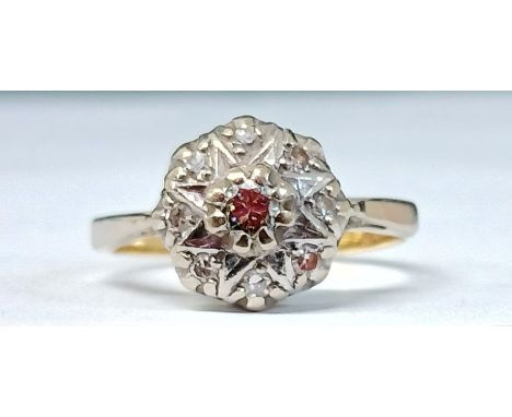 18ct gold diamond cluster ring - ring size L/M - total weight 3.54g
