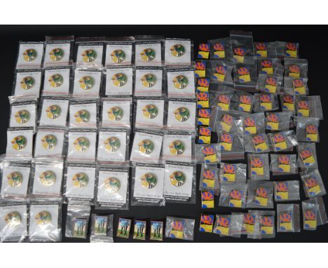 2 boxes of Clarice Cliff Collectors Club badges - 32 x The 1931 Apples Design (2001), 5 x Blue Firs &amp; 46 x Night &amp; Da