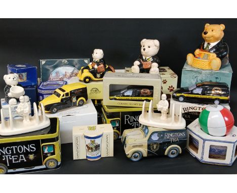 Selection of Ringtons Tea collectables including Wade toast racks, Ringtons Bear sweet jars, money boxes, tins etc.