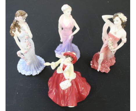 Four figurines, Royal Doulton - Xmas Day 19cm, Coalport -&nbsp; Ruby, Happy Anniversary &amp; Sapphire 23cm