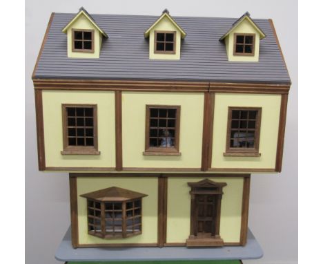 Garrison style dolls house - with some furniture and dolls - electric lighting - approx. 84cm tall x 81cm wide