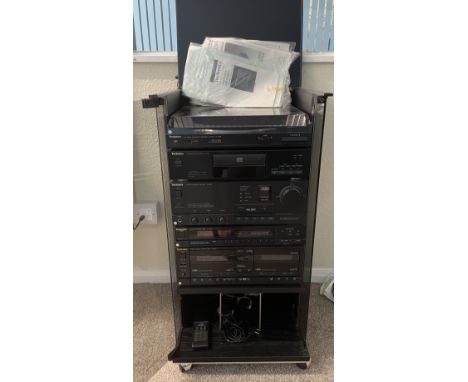 Technics stack HiFi with turn table, CD player, amplifier, tuner &amp; double cassette deck