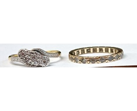 18ct gold &amp; platinum diamond crossover ring 2.36g &amp; 9ct gold eternity ring 1.60g
