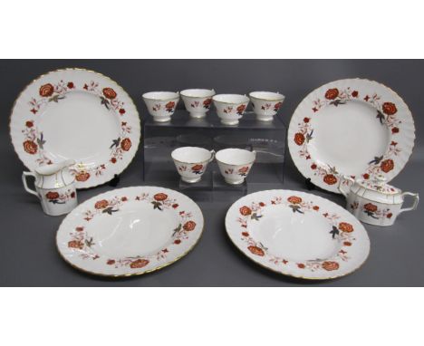 Royal Crown Derby 'Bali' A.1100 - 27cm dia plates, tea cups, cream jug and sugar bowl