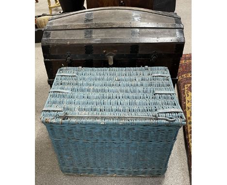 Domed top ship's trunk &amp; a wicker basket