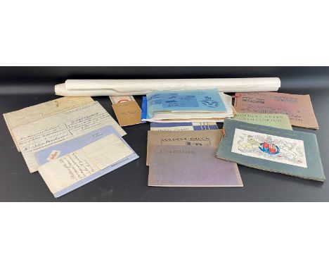 19th century deeds relating to Bakehouse Lane, Lutterworth, crematorium publications, souvenir programmes for Darjeeling &amp