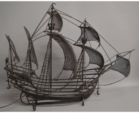 Metal galleon table lamp, 86cm w x 56cm h