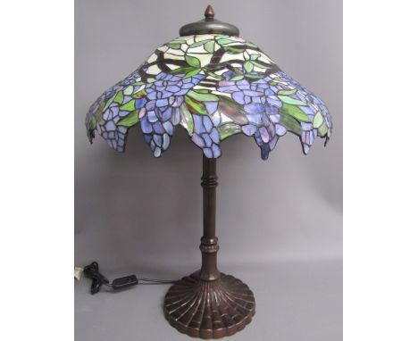 Large as new Tiffany style table lamp with grape vine design Ht 73cm W 53cm