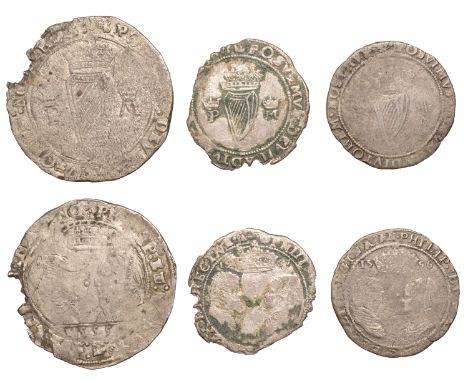 Philip and Mary (1554-1558), Shilling, 1555, mm. portcullis on rev. only, 6.94g/5h; Groats (2), 1556, 1557, both mm. rose (?)