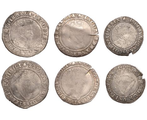 James I (1603-1625), First coinage, Shillings (2), Sixpence, all mm. bell, first bust, 4.28g/4h, 3.46g/7h, 2.07g/4h (S 6512, 