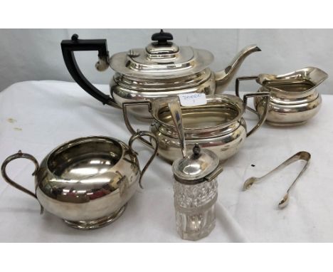 A HM silver three-piece tea service; together with EPNS items