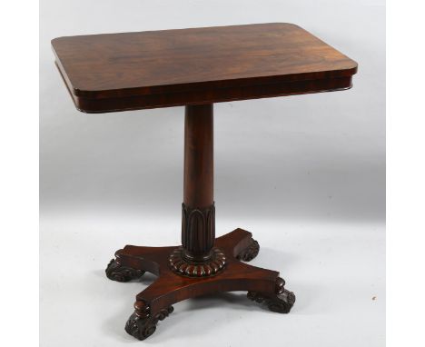 A 19th century rosewood side table, on carved acanthus leaf pillar and feet, height 75cm, length 71cm, width 47cmGood conditi