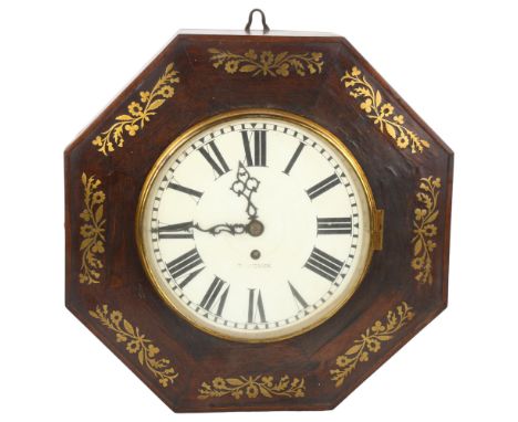 A 19th century rosewood and brass marquetry cased octagonal dial wall clock, dial inscribed Thameside, 8-day movement, case w
