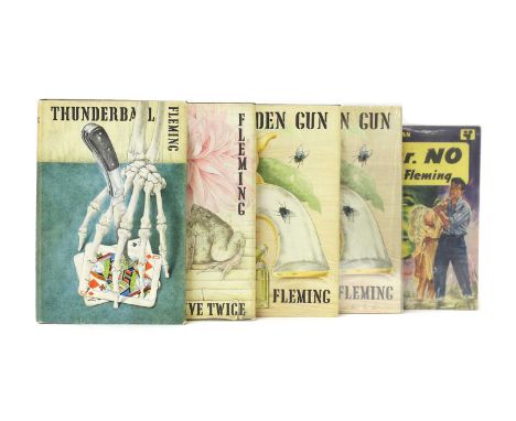 Ian FLEMING: 1- Five first editions: Thunderball. J Cape, 1961, 1st. Edn. DW (15s). G+/VG; 2- Dr No. Pan books, 1958, 1st. So