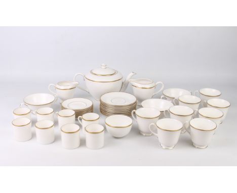 A Royal Doulton 'Capri' pattern part tea and coffee service - black printed factory marks, in white with gold lined decoratio