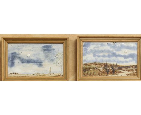 Frances Barnes (British, second half 20th century) - a pair of glazed ceramic plaques, depicting winter landscapes, one signe