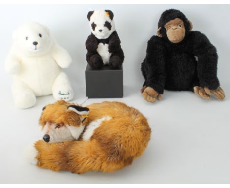 Two Steiff soft toys - comprising a sleeping fox (ref. 1542/35) and a seated panda (ref. 5357/25), both with button and tag i