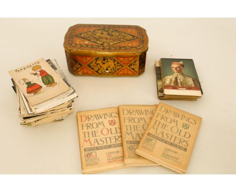 Two tins of vintage postcards, mostly 1930s-50s, British landscapes, plus some Royalty related, a few handpainted, Churchill,