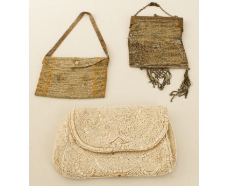 A mixed lot comprising three early 20th vintage evening bags, three early 20th century birthday cards and a miniature waterco