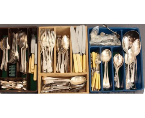 A collection of silver plated cutlery - including Old English, fiddle and bead pattern flatware, including some sets of six, 