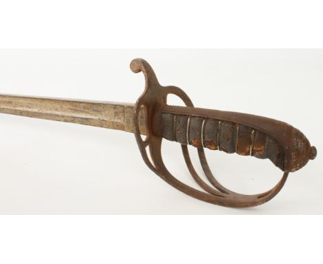 A 19th century 1821 pattern officer's sword - plated three-bar hilt, wire bound fishskin grip and single edged fullered steel