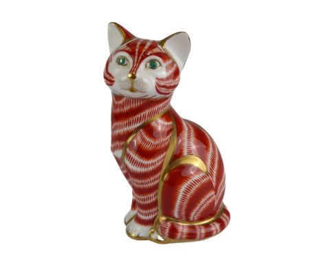 A Royal Crown Derby Ginger Cat paperweight - with gold stopper, first quality, 13 cm high.* Condition: In very good condition