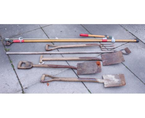 A small group of vintage garden tools - comprising a high level apple pruner by Champion De Arment of Meadville, PA; three sp