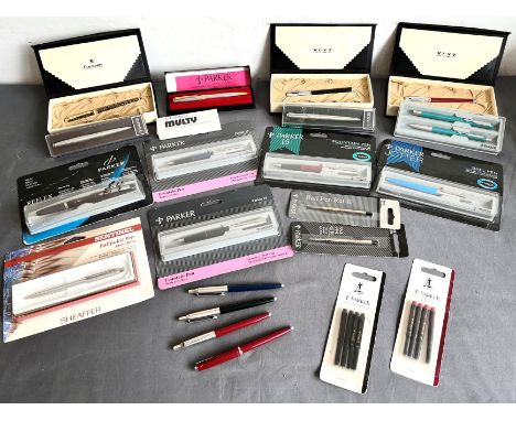 A collection of Parker pens - mostly 1980s-90s, most boxed, including three Parker 15 fountain pens; a Parker Jotter ball pen