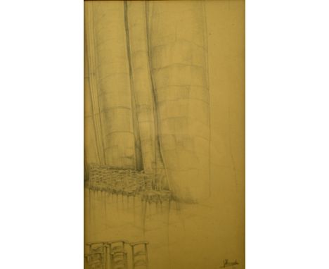 Jules De Bruycker (1870-1945) Drawing of the interior of the St. Nicolas church in Ghent. Signed in pencil. Een tekening van 