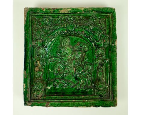 Green fireplace tile German ca 1680 Groene haardtegel, Duits circa 1680. 19 x 20,5 cm