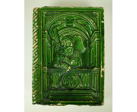 Large green fireplace tile Goliath ca 1580 Een grote groen schouwtegel Goliath, circa 1580. 29 x 21,5 x 6 cm