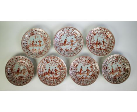 7 plates Kangxi fer de rouge Een lot van 7 Kangxi borden 'fer de rouge'. 1 bord hersteld. Dia 22.5 cm