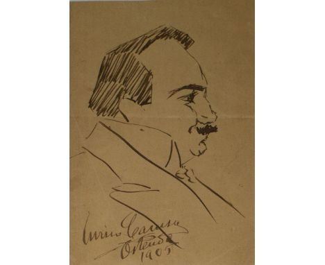 Enrico Caruso (1873-1921) Self portrait - sketch Italian operatic tenor. Signed and dated 1905. Zelfportret van de Italiaanse