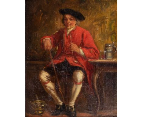 Adolphe DILLENS (1821-1877) Pipe smoking man. Oil on panel. Signed and dated. Pijprokende man. Olieverf op paneel, gesigneerd