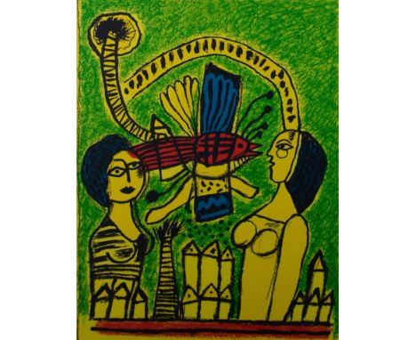 Corneille (1922-2010) Lithograph 'Oiseau rouge et deux figures' E/A. Signed Lithografie 'Oiseau rouge et deux figures'. E.A. 