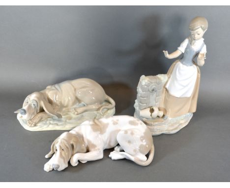 A Nao Porcelain Model Of A Girl together with a Nao porcelain model of a dog and another similar Lladro porcelain model of a 