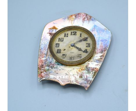 A Birmingham Silver And Enamel Decorated Table Clock, 10cms high 