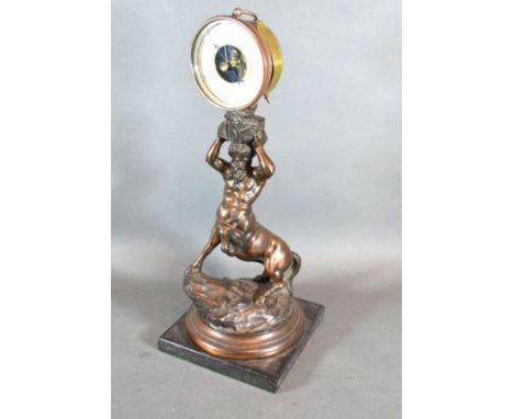 A 19th Century Patinated Spelter Figure With Brass Barometer, 38 cms tall together with a Pair Of 19th Century Patinated Spel
