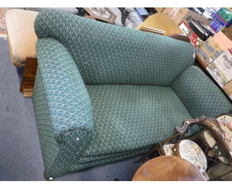 AN EDWARDIAN SOFA upholstered in green material, 73" long