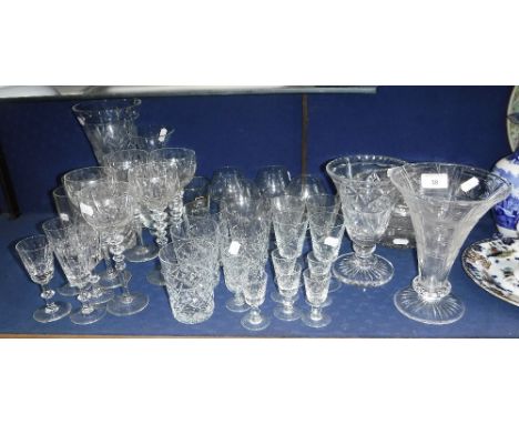 A COLLECTION OF GLASSWARE to include cut glass tumblers and vases