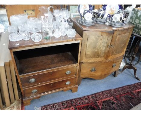 A GEORGE III MAHOGANY BOWFRONTED COMMODE and another similar