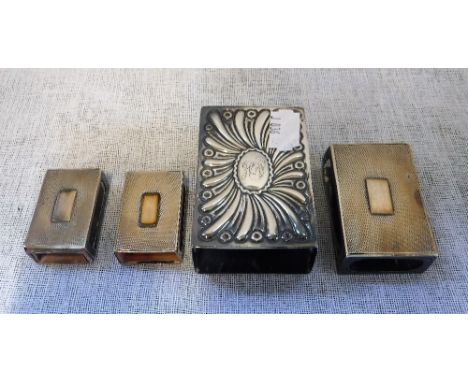 FOUR SILVER MATCHBOX HOLDERS, three with engine-turned decoration (4)