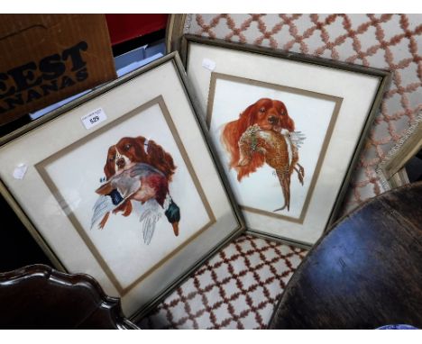 G R OLLIS: Dog with Duck, dated 1924 and another similar with Pheasant, watercolour