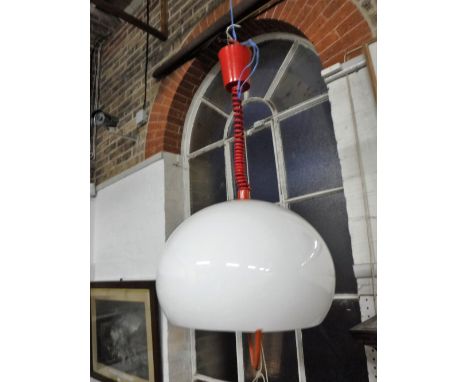 A VINTAGE 1970S/80S WHITE AND RED PLASTIC ADJUSTABLE CEILING LAMP (possibly Habitat)