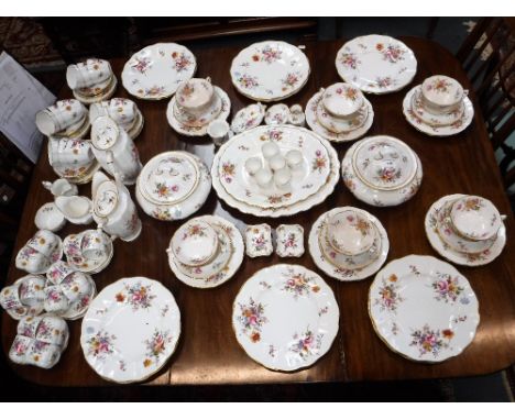 A ROYAL CROWN DERBY ENGLISH BONE CHINA TEA AND DINNER SERVICE, decorated in the Derby Posies pattern, including pots and ture