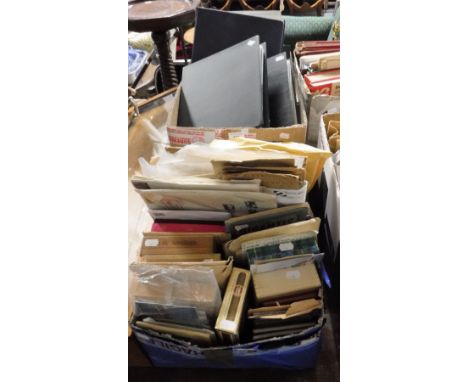 A COLLECTION OF POST OFFICE PICTURE CARDS, stamps in albums and other related items (two boxes)