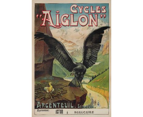 Georges Vallée (French, fl.1897-1921) 'Aiglon Cycles'lithographic poster, c.1901, for H Bouquet, backed on linen144 x 105cm i